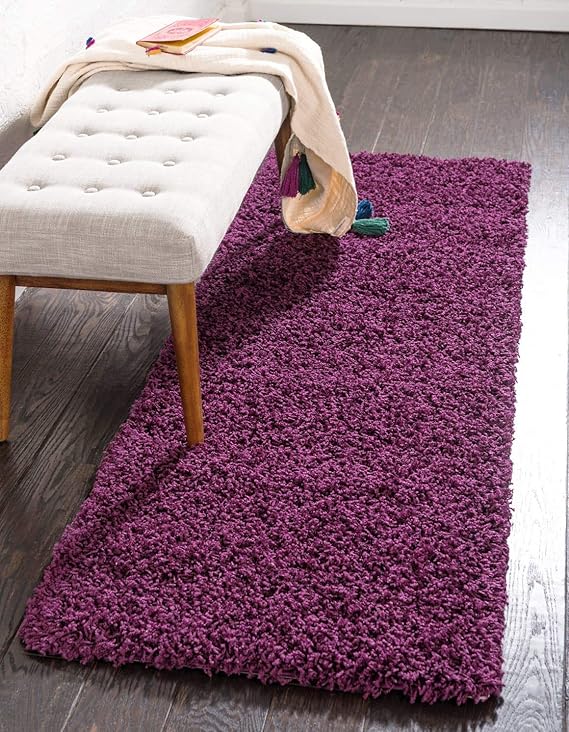 Unique Loom Solid Shag Collection Area Rug (2' 2" x 6' 7" Runner, Purple)