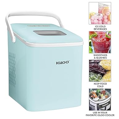 Automatic Self-Cleaning Portable Electric Countertop Ice Maker Machine With Handle, 26 Pounds in 24 Hours, 9 Ice Cubes Ready in 7 minutes, With Ice Scoop and Basket
