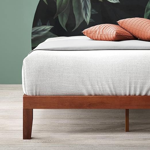 Wen Wood Platform Bed Frame, Solid Wood Foundation, Wood Slat Support, No Box Spring Needed, Easy Assembly, Cherry, Twin