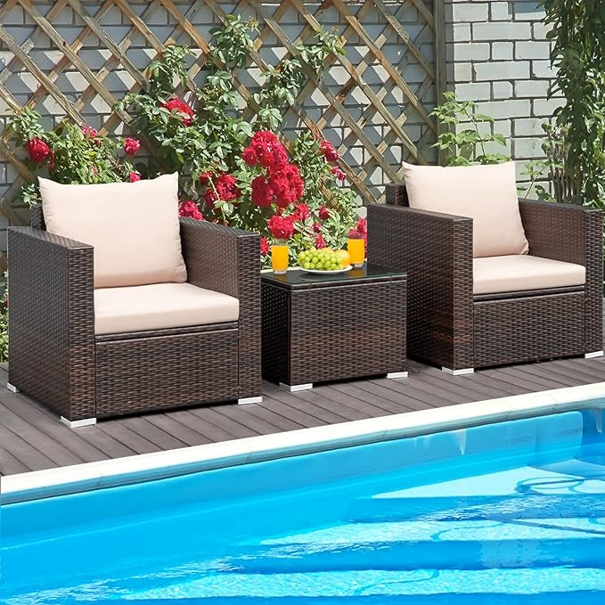 1-Piece Patio Rattan Chair Wicker Sofa w/ Cushion Garden