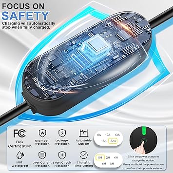 Universal Portable Level 2 EV Charger 32Amp 240V Electric Car Charger for All North American EVs Includes J1772 and Tesla, 25FT EV Charging Cable with NEMA 14-50 Plug (with Tesla Adapter)