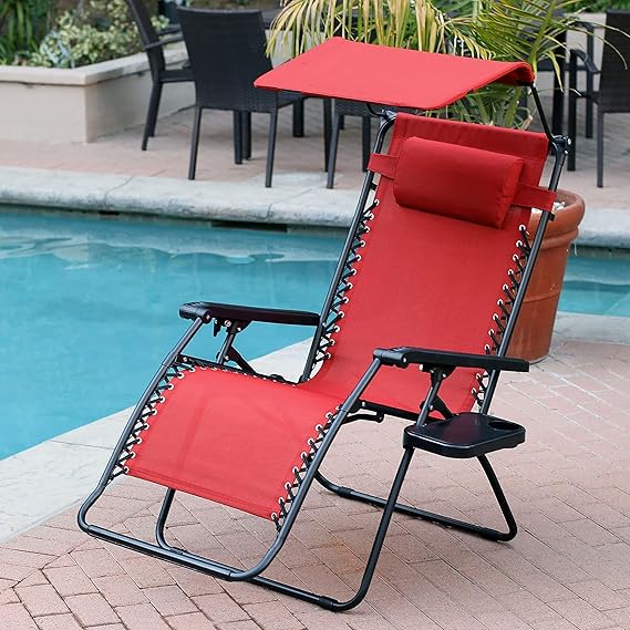 Oversized Zero Gravity Chair with Sunshade and Drink Tray - Red