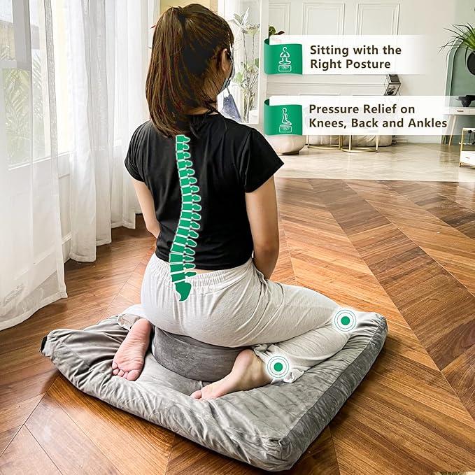 Meditation Cushion - Large Velvet Zafu Floor Pillow for Adults and Women