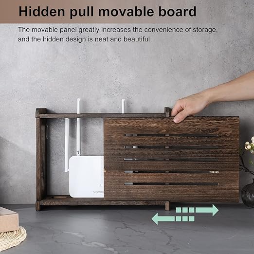 Wooden Router Shelf Wall Mount WiFi Router Storage Box Modem Cable Router Cover Organized Power Strip Cable Management Hider Rack Need Assembly