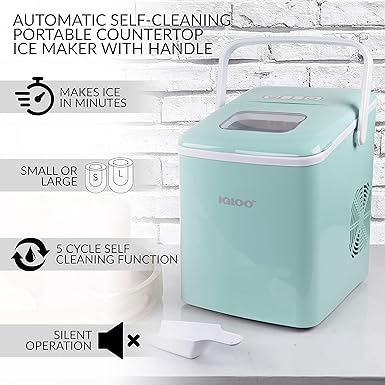 Automatic Self-Cleaning Portable Electric Countertop Ice Maker Machine With Handle, 26 Pounds in 24 Hours, 9 Ice Cubes Ready in 7 minutes, With Ice Scoop and Basket