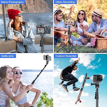 Phone-Tripod, Extendable Cell Phone Tripod Stand & Selfie Stick with Wireless Remote and Phone Holder, Compatible with iPhone Android Phone, Camera