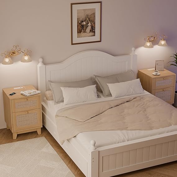 Modern Wicker Rattan Nightstand Set of 2