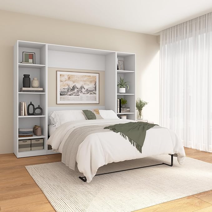 Claremont Full Murphy Bed with Closet Organizers White, Space-Saving Sleeping Arrangement for Multipurpose Room