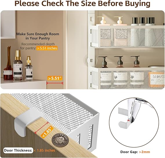6-Tier Over The Door Pantry Organizer with Mesh Baskets, Adjustable & Stable Hanging Spice Rack