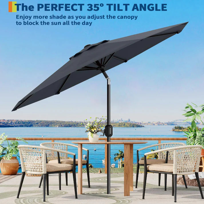 Outdoor Patio Umbrella, with Push Button Tilt and Crank Grey
