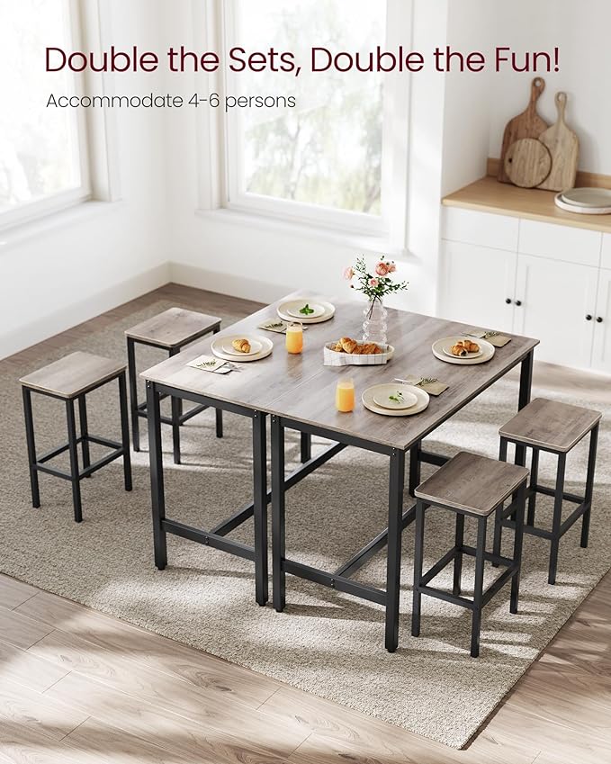 Bar Table Set, Bar Table with 2 Bar Stools, Dining table set, Kitchen Counter with Bar Chairs, Industrial for Kitchen, Living Room, Party Room, Greige and Black