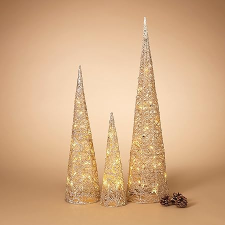 Lighted Holiday Cones, Battery Operated, Set of 3