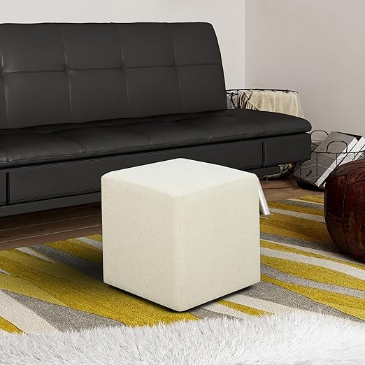 Warren Ottoman Square Elegant Boucle, Stationary Ottomans, Backless Chair, Footrest, Snow White Ivory