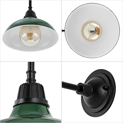 Aurora 1-Light Farmhouse Industrial Indoor/Outdoor Iron LED Gooseneck Arm Outdoor Sconce Metal Bowl Shade Vintage Cottage Rustic Porch Patio Yard Barn, Green