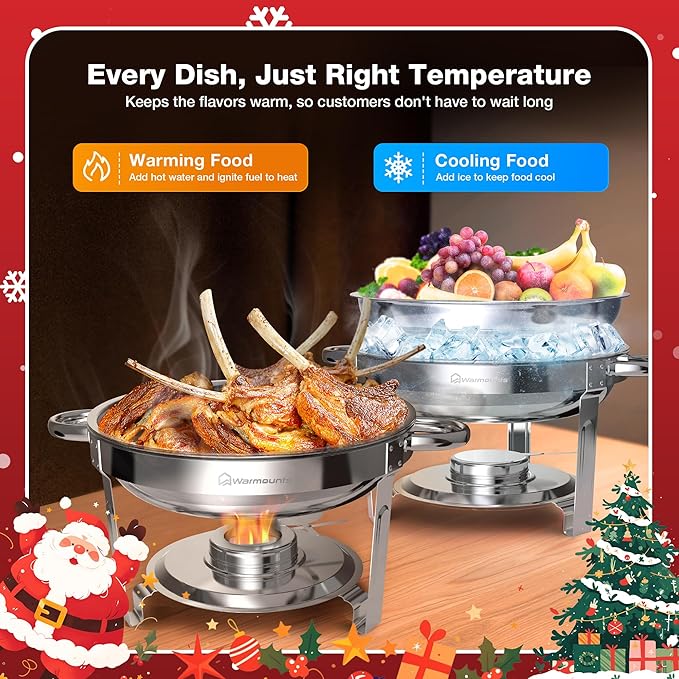 Chafing Dishes for Buffet with Glass Lid & Lid Holder - Set of 3