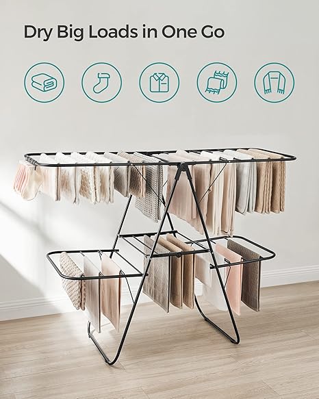 Clothes Drying Rack, Foldable 2-Level Laundry, Black