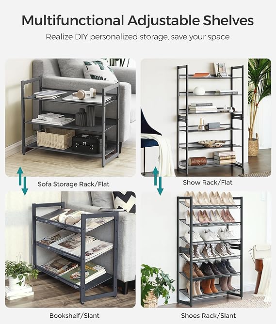 6-Tier Shoe Rack Storage, Metal Shoe Organizer Stand for Garage, Entryway