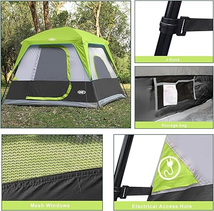 Portable Cabin Camping Tent 4-Person Easy Set Up, Waterproof with Top Rainfly