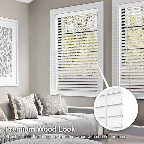 Faux Wood, Window, Wood, Shades, Treatments , Blinds, Basic White