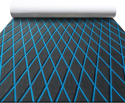 Boat Flooring EVA Foam Boat Decking Marine Mat, 75''x 28'', Dark Grey with Blue Lines