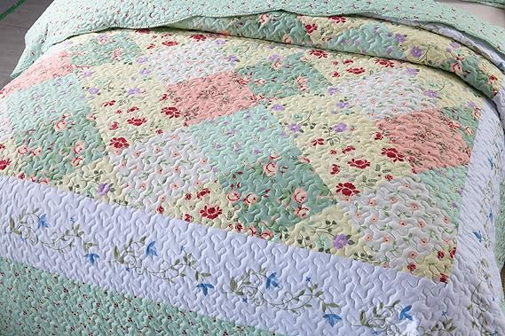 3-Piece Quilt Set Lightweight Bedspread Set Coverlet Set (Romantic Green, King)
