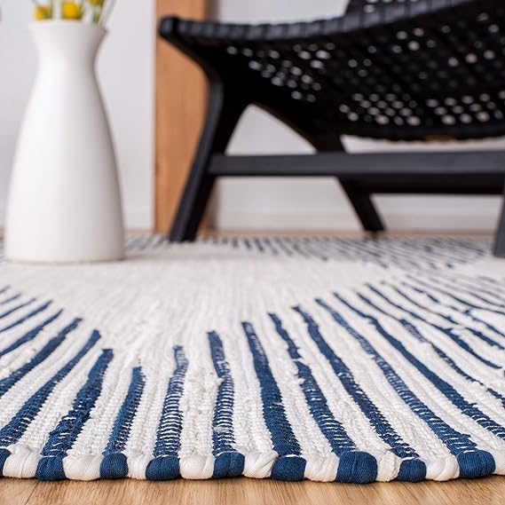 Kilim Collection Area Rug - 6' x 9', Navy & Ivory, Handmade Diamond Moroccan Flat Weave Cotton, Ideal for High Traffic Areas in Living Room, Bedroom