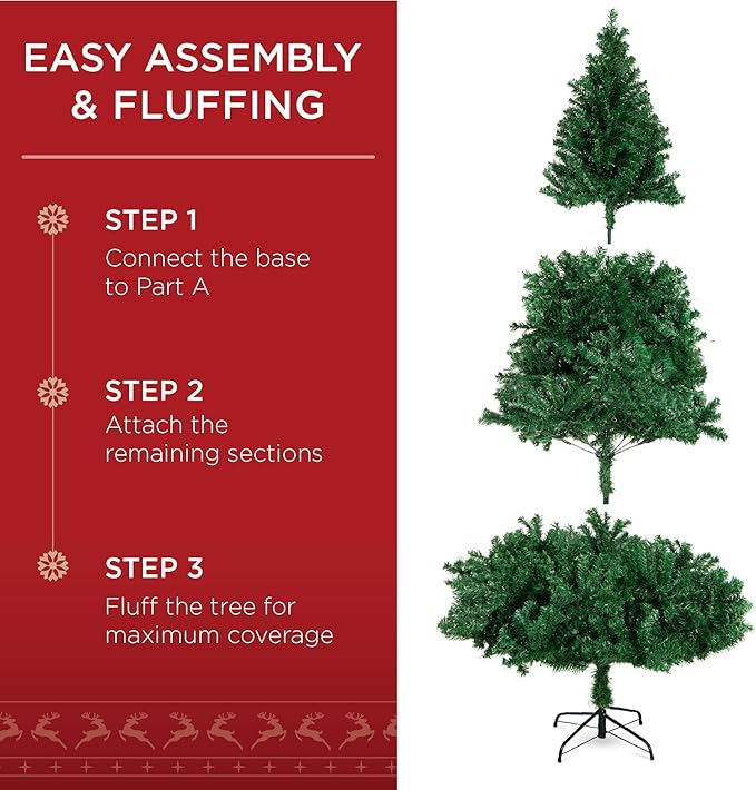 Artificial Christmas Tree, Premium Unlit Hinged Design, Dense Branches Realistic Holiday Décor w/Easy Assembly, Base