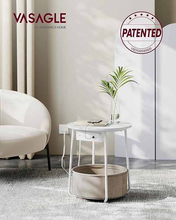 Side Table with Charging Station, Nightstand