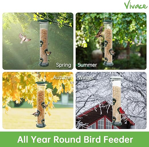 Bird Feeder, 2 Pack Classic Tube Bird Feeders for Outdoors Hanging Bird Feeder with 6 Feeding Ports, 2LB Seed Capacity Wild Bird Feeders