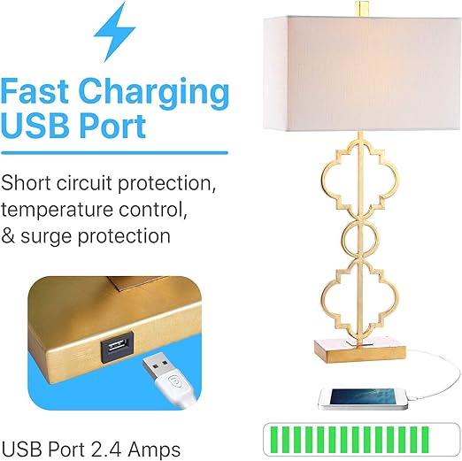 Selina 32" Iron Ogee Trellis Modern LED USB Table Lamp