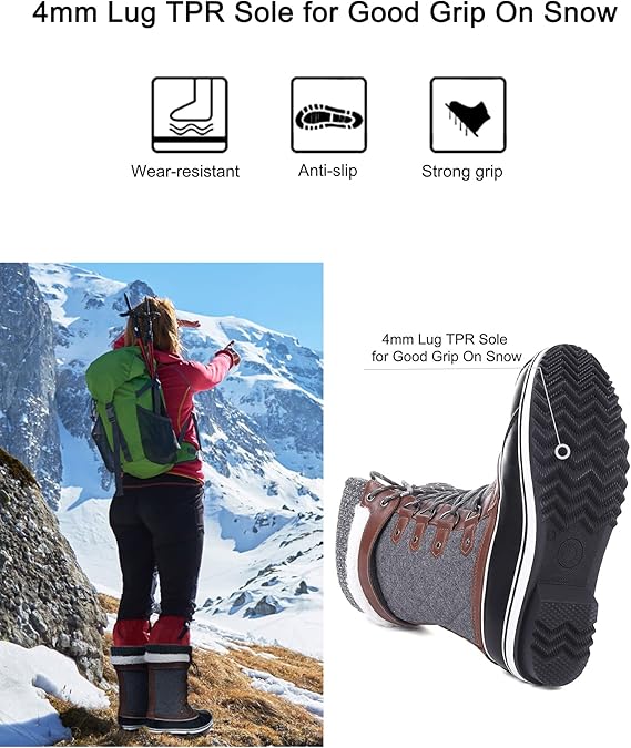 Women's Snow Boots, Waterproof Mid Calf, Anti-slip Outdoor Warm Winter Boots