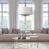 4-Light Chandelier, Matte Black, Beige Fabric  for Dining Room, Ceiling Light Fixture, Lights for Room Décor, Bulb Not Included