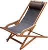 Dark Brown Foldable Sling and Eucalyptus Outdoor Lounge Chair with Head Pillow