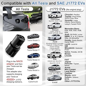 Universal Portable Level 2 EV Charger 32Amp 240V Electric Car Charger for All North American EVs Includes J1772 and Tesla, 25FT EV Charging Cable with NEMA 14-50 Plug (with Tesla Adapter)