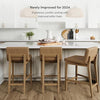 Gracie Modern Counter Height Bar Stool with Back, Upholstered Chair with PU Leather and Brushed Wooden Legs, Light Brown, Set of 2