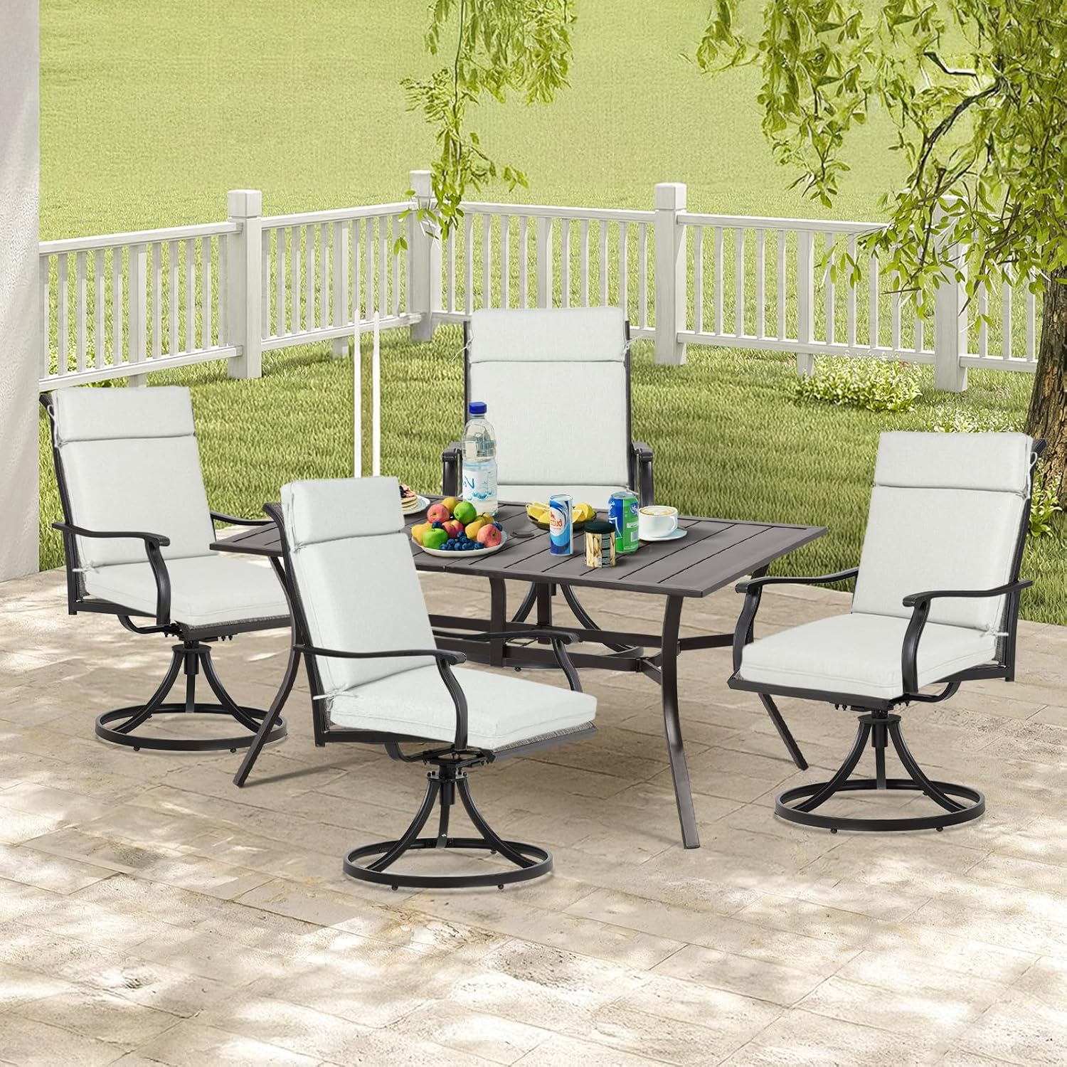 Polyester High Back Segmented Outdoor Chair Cushion, Set of 4, Grey