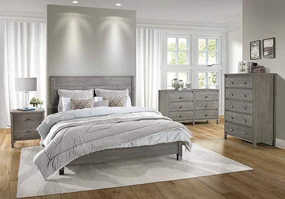 Baja Driftwood Grey, Queen Size, Panel Headboard, Platform Bed