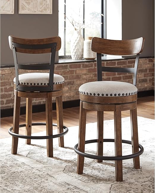 Valebeck Rustic Farmhouse  Counter Height Swivel Bar Stool, Brown