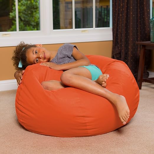Big Comfy Bean Bag Chair: Posh Large Beanbag Chairs with Removable Cover for Kids, Teens and Adults - Polyester Cloth Puff Sack Lounger Furniture for All Ages - Solid Orange