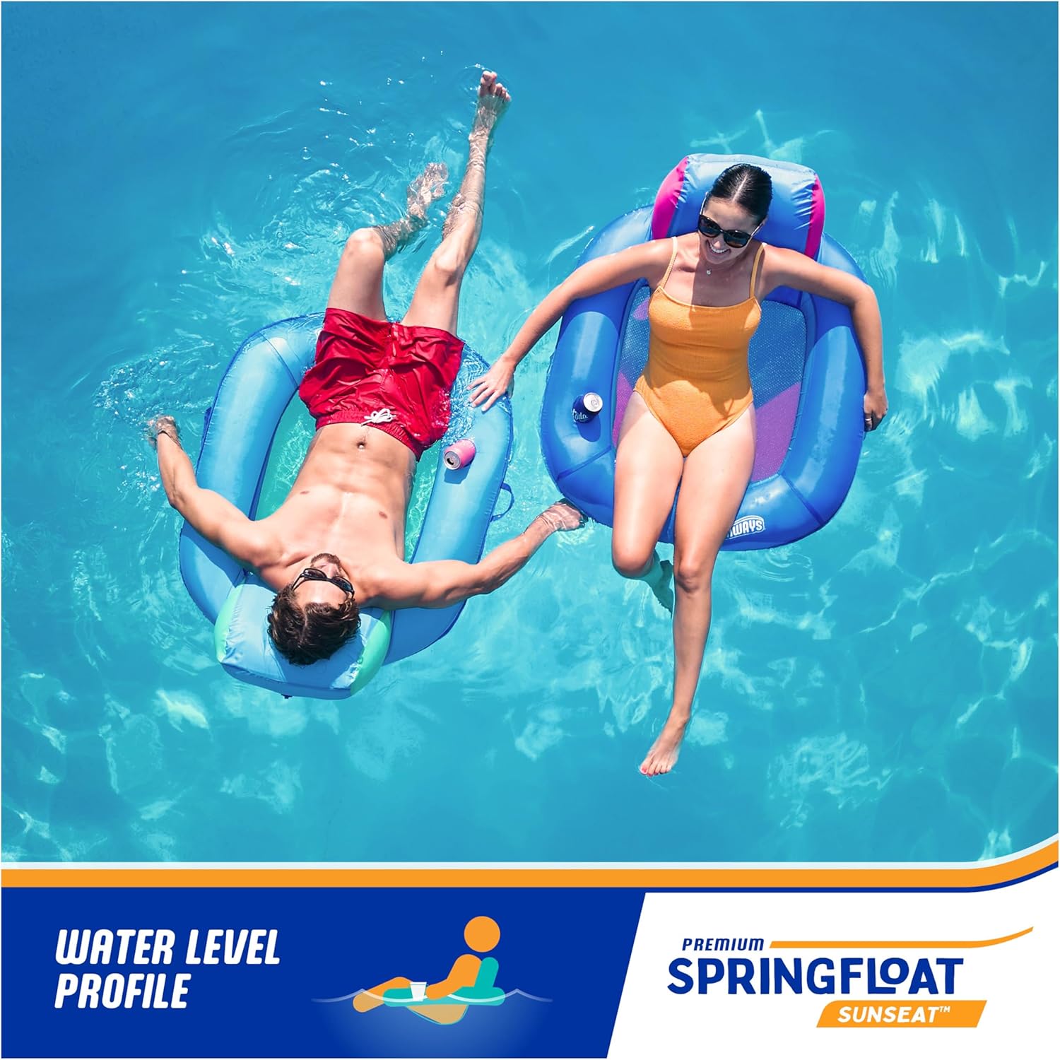 Spring Float Premium SunSeat Pool Chairs for Swimming Pool, Inflatable Pool Floats Adult with Fast Inflation for Ages 15 & Up, Sky Blue