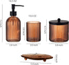 4PCs Heavy Weight Decent Glass Bathroom Accessories Set with Decorative Pressed Pattern - Includes Hand Soap Dispenser & Tumbler & Soap Dish & Toothbrush Holder (Brown)