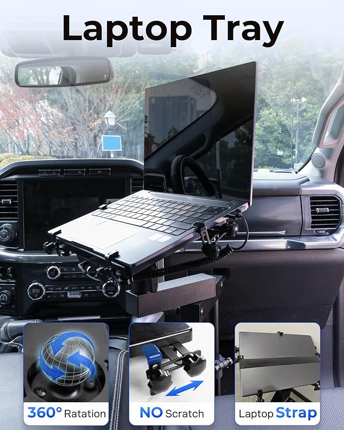 Truck Laptop Mount Fit for Toyota Tundra 2022-2025, Ford Focus 2003-2010 No-Drill Adjustable Aluminum Truck Laptop Tablet Stand Holder