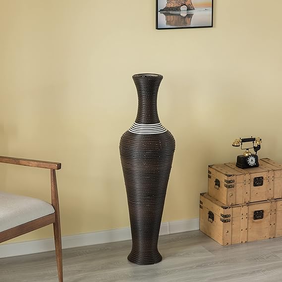 Black Tall Decorative Floor Vase, Modern Unique Vase, Freestanding PVC Large Floor Vase, Large Flower Holder for Living Room or Hallway