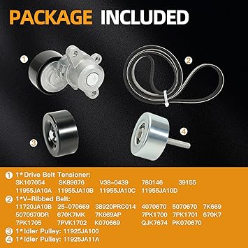 Engine Drive Belt Tensioner Idler Pulley Serpentine Belt Kit Compatible with Nissan Maxima 3.5L V6, 2009-2015#Replace 11955JA10D 7PK1705 11925JA11A 11925JA100