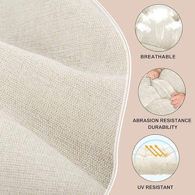 Rocking Chair Cushion - Chenille Fabric, High-Density Sponge, Chenille/Oyster White