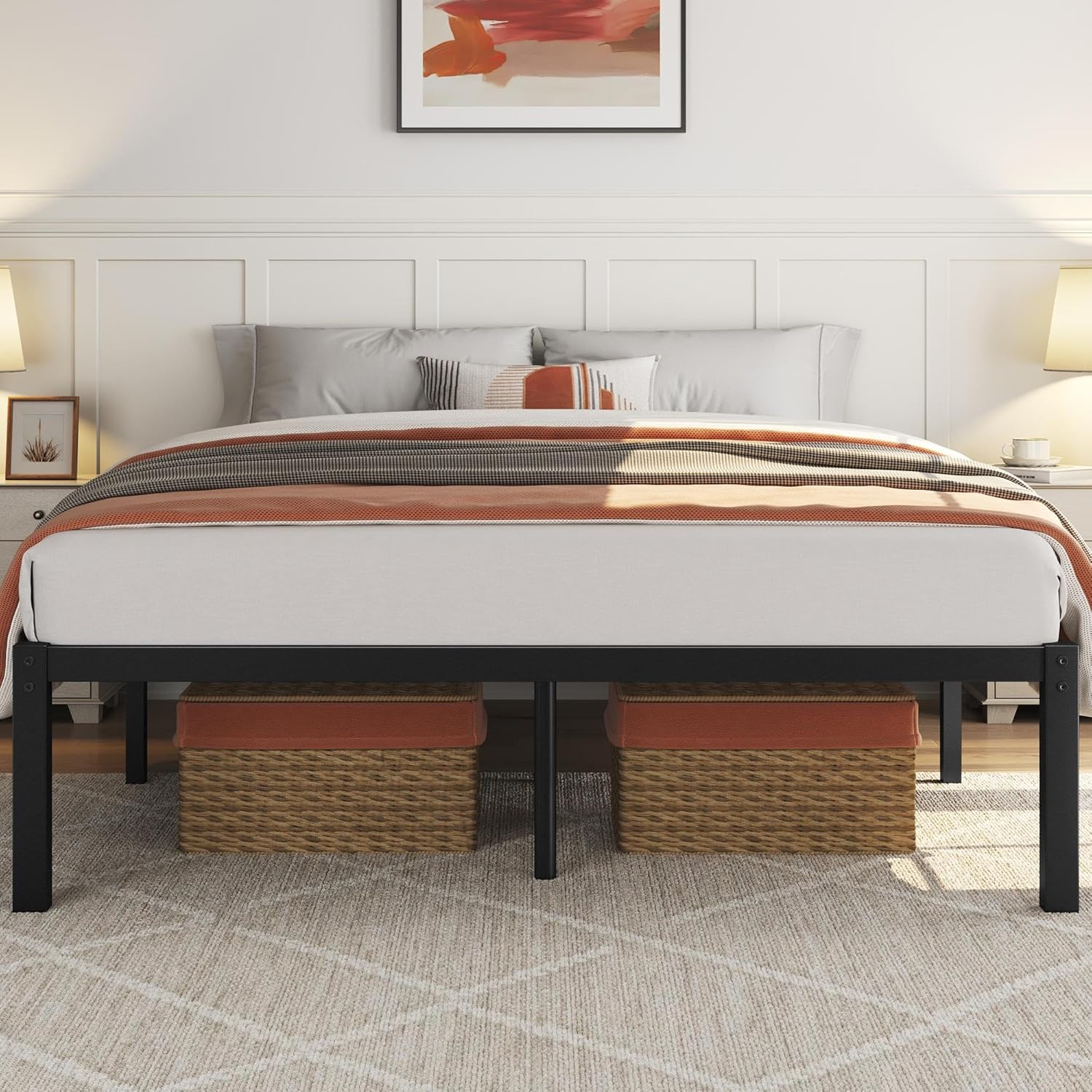 Bed Frames Heavy Duty Metal Platform Bed with Under Bed Storage, No Box Spring Needed, Easy Assembly, Sturdy Steel Slat Support, Black - Queen
