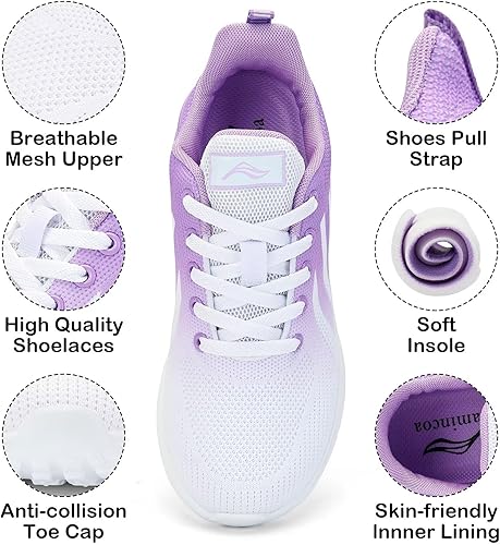 Womens Air Running Shoes Lightweight Sneakers Air Cushion Walking Tennis White Purple