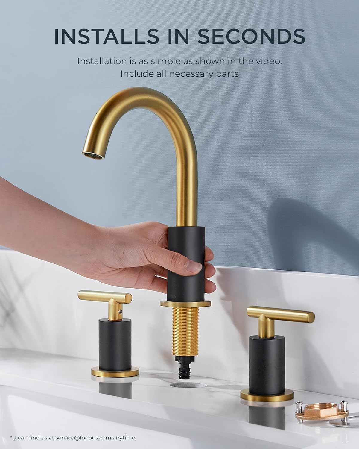 Black and Gold Bathroom Faucet 3 Hole Faucet for Bathroom Sink, Widespread Bathroom Faucet with Metal Drain Assembly,Black&Gold Sink Faucet Bathroom Two Handle, 3 Piece Vanity Faucet