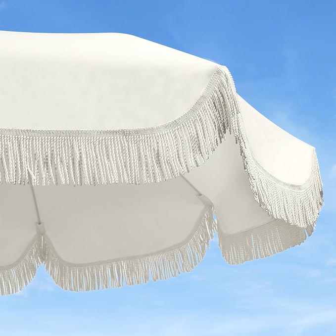 Fringe Beach Umbrella in Cream