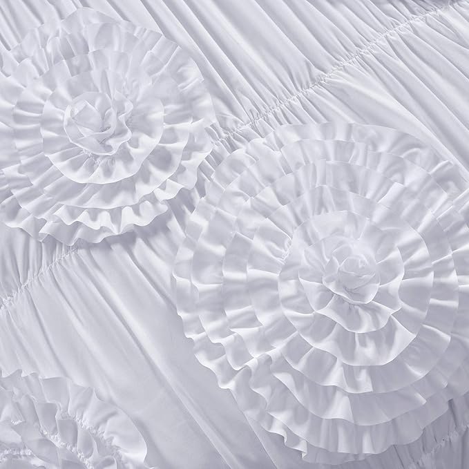 3 Piece Serena Comforter Set, King, White